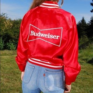 Vintage 80s Budweiser Satin Bomber Jacket